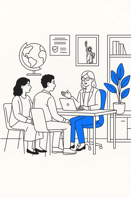 Modern law office, immigration consultation setting