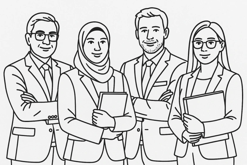 Illustration of a diverse, professional legal team